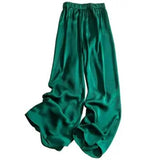 Wide leg pants  Silk pants Women Summer Trousers Wide Leg Loose Pants Ankle Length Pants Casual trouser Elastic Waist RZBY110