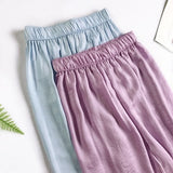 Wide leg pants  Silk pants Women Summer Trousers Wide Leg Loose Pants Ankle Length Pants Casual trouser Elastic Waist RZBY110