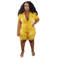 S-5XL Plus Size Clothing Jeans Jumpsuits Women Short Sleeve Bodysuit Ripped Denim Shorts Jumpsuits Wholesale Dropshipping