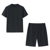 Fashing Solid Causal Two Piece Set Women Clothing Round Neck Long Sleeve T Shirt and Bodycon Biker Shorts Plus Size 2 Pcs Outfit