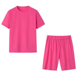 Fashing Solid Causal Two Piece Set Women Clothing Round Neck Long Sleeve T Shirt and Bodycon Biker Shorts Plus Size 2 Pcs Outfit