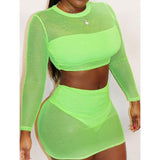 Mesh 2 Piece Set Women Summer 2020 Sheer See Though Two Piece Set Sexy Club Outfit Matching Set Transparent Skirt and Top Set
