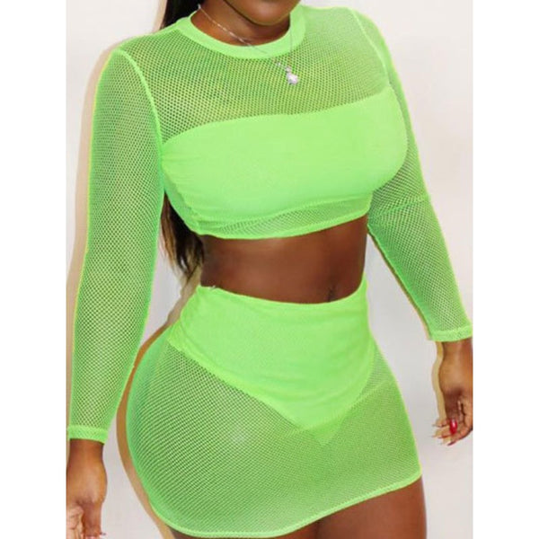 Mesh 2 Piece Set Women Summer 2020 Sheer See Though Two Piece Set Sexy Club Outfit Matching Set Transparent Skirt and Top Set
