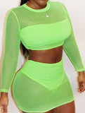 Mesh 2 Piece Set Women Summer 2020 Sheer See Though Two Piece Set Sexy Club Outfit Matching Set Transparent Skirt and Top Set