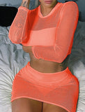 Mesh 2 Piece Set Women Summer 2020 Sheer See Though Two Piece Set Sexy Club Outfit Matching Set Transparent Skirt and Top Set