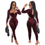 Velvet Sexy V Neck Women Matching Set Fashion Sleeveless Athleisure Two Piece Outfits Hot Bodysuit and Pants Sets