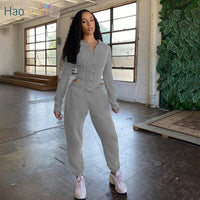 HAOYUAN Sexy Two Piece Set Jumpsuit Bodycon Zip Hoodies Top+Pants Tracksuit Women Fashion Clothing Fall Outfits Matching Sets