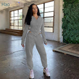 HAOYUAN Sexy Two Piece Set Jumpsuit Bodycon Zip Hoodies Top+Pants Tracksuit Women Fashion Clothing Fall Outfits Matching Sets