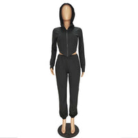 HAOYUAN Sexy Two Piece Set Jumpsuit Bodycon Zip Hoodies Top+Pants Tracksuit Women Fashion Clothing Fall Outfits Matching Sets