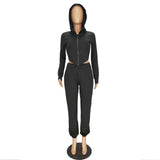 HAOYUAN Sexy Two Piece Set Jumpsuit Bodycon Zip Hoodies Top+Pants Tracksuit Women Fashion Clothing Fall Outfits Matching Sets