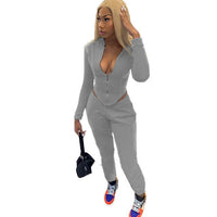 HAOYUAN Sexy Two Piece Set Jumpsuit Bodycon Zip Hoodies Top+Pants Tracksuit Women Fashion Clothing Fall Outfits Matching Sets