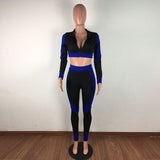 HAOYUAN Sexy Patchwork Two Piece Set Jumpsuit Long Sleeve Zip Crop Top+fitness Pants Tracksuit Women Fall Clothing Club Outfits