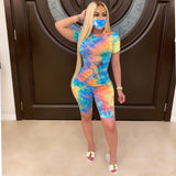 Large size women two pieces Short sets summer tracksuits for women print O-Neck tops Shorts suit Fitness night outfits