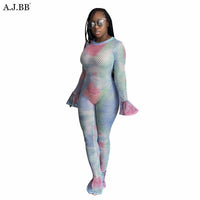 European Sexy Screen print dress fashion casual Ruffle o-neck women's long sleeve pants