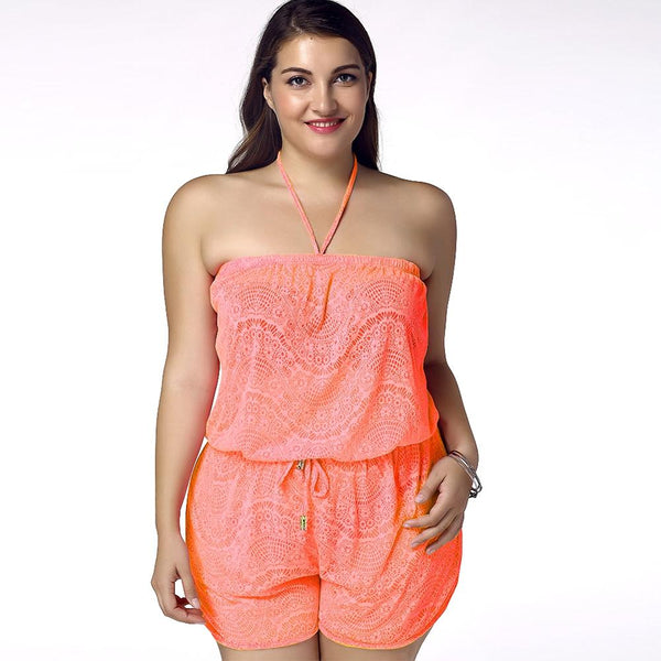 Wholesale Most Popular Rayon Tunic Beach Dress Adjustable-Tie Cover Up Romper WomenPlus Size Comfort Crotch Female Beachwear