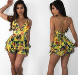 New Arrival Women Girls Fashion Floral Backless Holiday Mini Shorts Jumpsuit Summer Beach Rompers Dress
