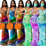 army green women print maxi long dress sexy tank sleeveless mermaid floor-length dresses