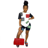HAOYUAN Sexy Bandana Patchwork Two Piece Set T Shirt Top Biker Shorts for Women Summer Vacation Outfits Loungewear Matching Sets