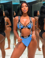 Hollow Out Summer Letter Print Bandage Rompers Bikini 2 Pieces Sets Women Jumpsuit Boho Sexy Skinny Bodysuits Overalls Swimwear
