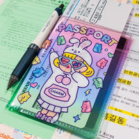 Cartoon Transparent PVC Passport Holder Girls Cute Passport Cover Airline ticket Clip ID Bank Card Holder