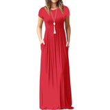 2021 Elegant Long Summer Dress Women Short Sleeve Maxi Dress Ladies Party Casual Dresses Female Robe Femme Green Red XXL