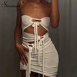 Simenual Tie Up Wrap Chest Cut Out Mini Dresses For Women White Midnight Clubwear Outfits Bodycon Summer Party Dress Fashion Hot