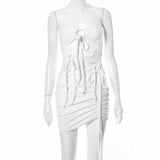 Simenual Tie Up Wrap Chest Cut Out Mini Dresses For Women White Midnight Clubwear Outfits Bodycon Summer Party Dress Fashion Hot