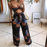Two-Piece Suit Summer Women Boho Beach Style Print Underwear Loose Wide Leg Pants 2pcs Outfits Tracksuit Sets 2021