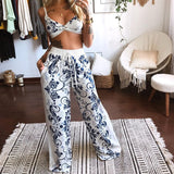 Two-Piece Suit Summer Women Boho Beach Style Print Underwear Loose Wide Leg Pants 2pcs Outfits Tracksuit Sets 2021