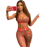 Ethika women set 2 pieceContrast Letter Cartoon Vest Sports Women Two-Piece Suit Tracksuit  Shorts Set Women Biker Shorts Suit