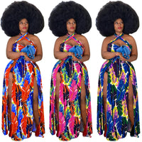 Plus Size Sexy Dress 4xl Summer Clothing Wholesale Dropshipping  Open Hem Halter Summer Print New  Maxi Dresses for Women 2021