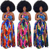 Plus Size Sexy Dress 4xl Summer Clothing Wholesale Dropshipping  Open Hem Halter Summer Print New  Maxi Dresses for Women 2021