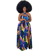 Plus Size Sexy Dress 4xl Summer Clothing Wholesale Dropshipping  Open Hem Halter Summer Print New  Maxi Dresses for Women 2021