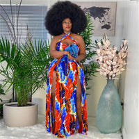 Plus Size Sexy Dress 4xl Summer Clothing Wholesale Dropshipping  Open Hem Halter Summer Print New  Maxi Dresses for Women 2021