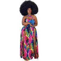 Plus Size Sexy Dress 4xl Summer Clothing Wholesale Dropshipping  Open Hem Halter Summer Print New  Maxi Dresses for Women 2021