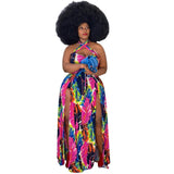 Plus Size Sexy Dress 4xl Summer Clothing Wholesale Dropshipping  Open Hem Halter Summer Print New  Maxi Dresses for Women 2021