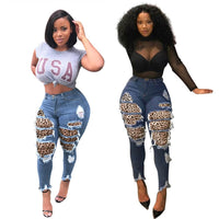 Plus Size Women Jeans Clothing Xl-5xl Denim Pants Wholesale Korean Fashion Leopard Patchwork Preppy Style Leggings Dropshipping