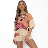 Casual 2 Piece Set Women Tracksuit Summer Outfits Loose Top Biker Shorts Sweat Suits Lounge Wear Two Piece Matching Sets