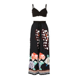 Two-Piece Suit Summer Women Boho Beach Style Print Underwear Loose Wide Leg Pants 2pcs Outfits Tracksuit Sets 2021