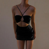 Cryptographic Fashion Summer Halter Sexy Backless Mini Dress Holiday Elegant Skinny Sleeveless Club Party Dresses Bodycon