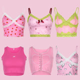 PinkColor Tank Tops Halter Sleeveless Sling Crop Top Sexy Cute Sweet Girls Ladies Camis Y2K Aesthetic Corset Tops Women Clothing