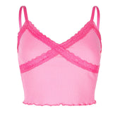 PinkColor Tank Tops Halter Sleeveless Sling Crop Top Sexy Cute Sweet Girls Ladies Camis Y2K Aesthetic Corset Tops Women Clothing