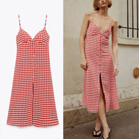 ZA 2021 Strappy Gingham Summer Dress Women Plaid Sleeveless Backless Sexy Party Dresses Woman Spaghetti Straps Mini Red Dress
