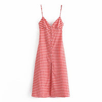 ZA 2021 Strappy Gingham Summer Dress Women Plaid Sleeveless Backless Sexy Party Dresses Woman Spaghetti Straps Mini Red Dress