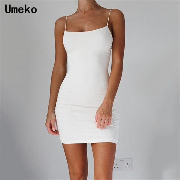 White Sexy Dress Women Spaghetti Strap Dresses Female High Waist Sheath Club Dress Short Summer 2019 Mini Sleeveless Vestidos