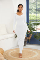 Colorful Long Sleeve O Neck Stretchy Long Dress 2021 Spring Autumn Women Solid Casual Elegant Robe Bodycon Maxi Dresses Vestidos