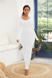 Colorful Long Sleeve O Neck Stretchy Long Dress 2021 Spring Autumn Women Solid Casual Elegant Robe Bodycon Maxi Dresses Vestidos