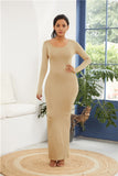 Colorful Long Sleeve O Neck Stretchy Long Dress 2021 Spring Autumn Women Solid Casual Elegant Robe Bodycon Maxi Dresses Vestidos
