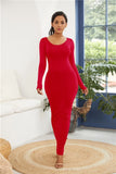 Colorful Long Sleeve O Neck Stretchy Long Dress 2021 Spring Autumn Women Solid Casual Elegant Robe Bodycon Maxi Dresses Vestidos