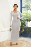 Colorful Long Sleeve O Neck Stretchy Long Dress 2021 Spring Autumn Women Solid Casual Elegant Robe Bodycon Maxi Dresses Vestidos